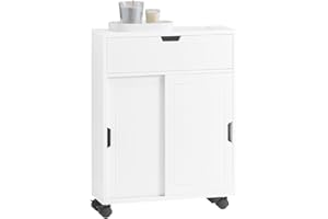 SoBuy Bathroom Cabinet Storage Shelf with Wheels, Next to Toilet Storage Cabinet, Slim Toilet Paper Holder for Narrow Space,W