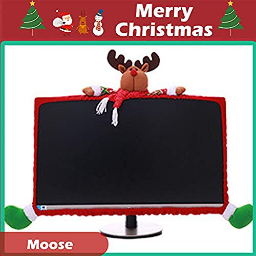 HIOTECH Computer Monitor Cover, Elastic Computer Cover Christmas Decorations for Home Office Decor and New Year Gift Ideas (Moose)