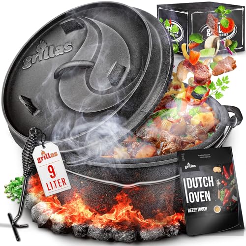 grillas® Dutch Oven Set inkl. Rezeptideen 9 Liter | bereits eingebrannt