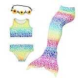 QIJOVO 3PCS Girls Mermaid Tail for Swimming Bikini Swimmable Custome Swimwear (Without Monofin)