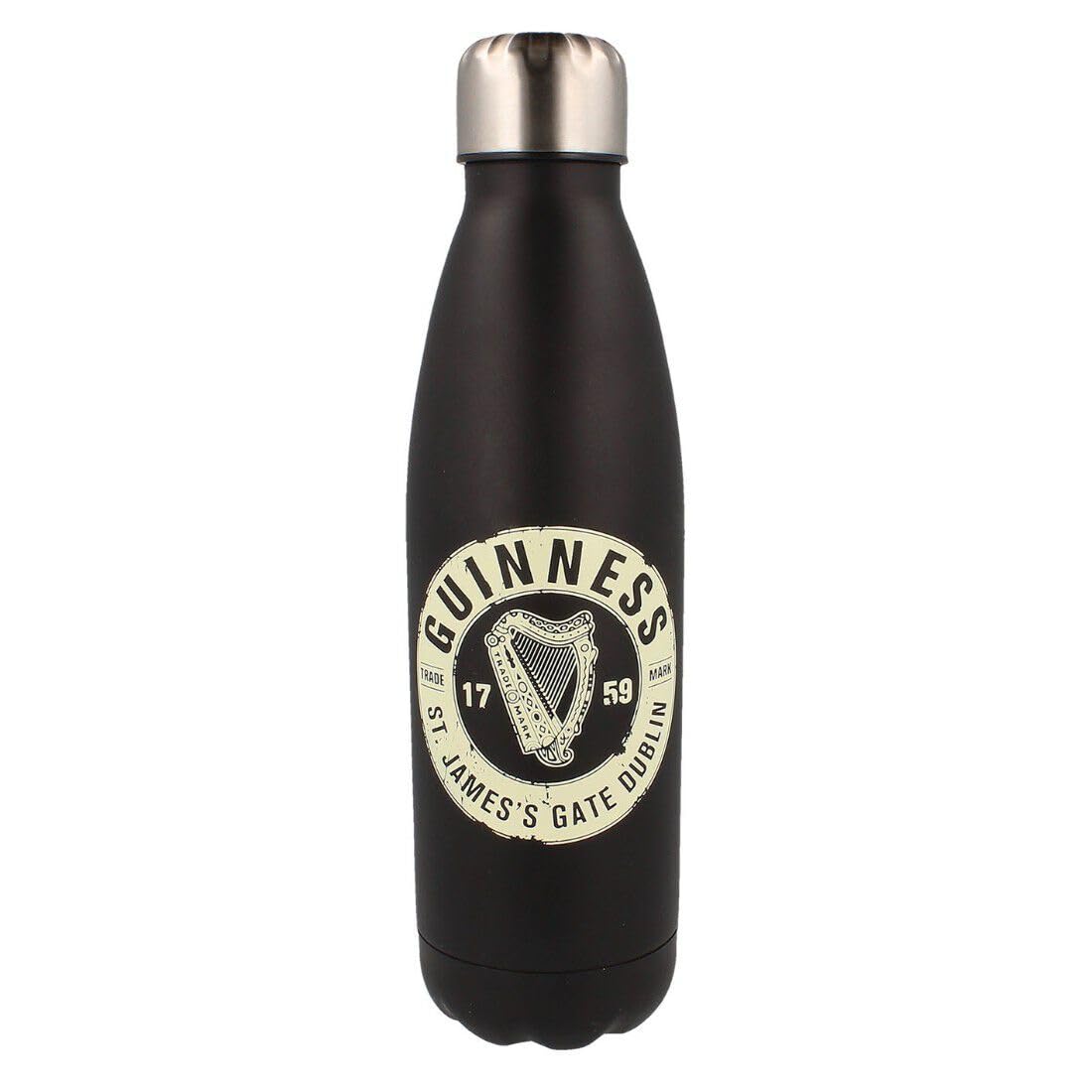 Official Guinness Metal Water Bottle, Black Colour With Guinness Harp Logo