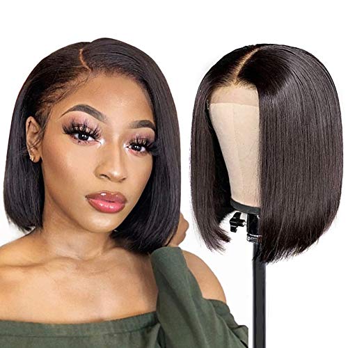 Geeta hair Human Hair Lace Front 13x4 Wigs Bob 150 Density Brazilian Virgin Human Hair Short Bob Wigs Straight Hair Natural Colo (8 Inch, 13x4 lace front wigs bob)
