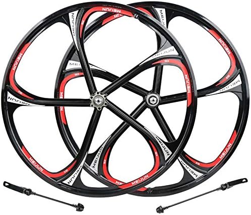 Bike Wheel set Six Hole Bearing Hub Disc Magnesium Aluminum Alloy Wheels Rims MTB 26C,Black