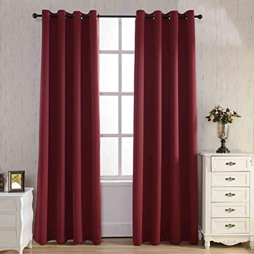 Sinogem Room Darkening Thermal Insulated Grommet Top Blackout Curtains for Living Room Set of 2 Panels, 52 x 63 Inch, Burgundy