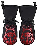 ANDORRA Kids Premium Weather-proof Thinsulate Snow Mittens, Ladybird Print,XS,Black/Ladybird
