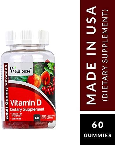 Wellhouse Vitamin D Dietary Supplement | 60 Gummies | Gelatin Free | Gluten Free| Suitable for Vegetarians | FDA Approved | 25 years of manufacturing experience | Made in USA
