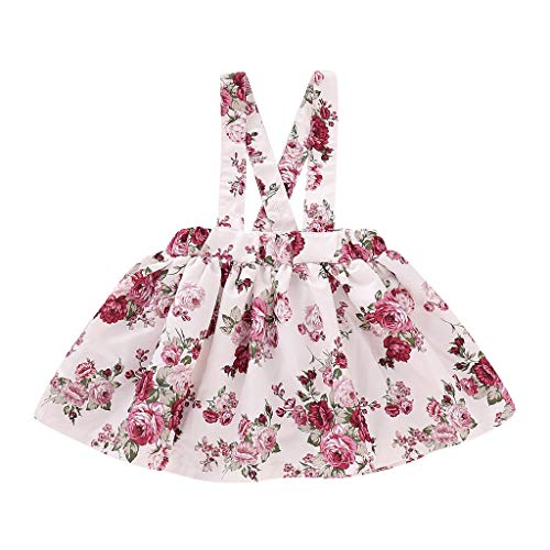Baby Girls' Skirt Sets,Kid Toddler Girl Infant Plain Lace Horn Sleevest Shirts with Overall Skirt Set Cotton Outfits Pink 12-18 Months