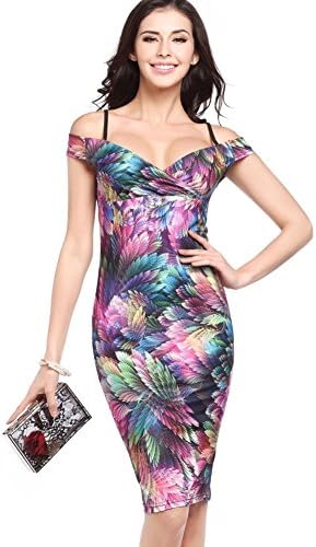 Women Off Shoulder Short Sleeve Evening Party Knee Length Pencil Bodycon Dress