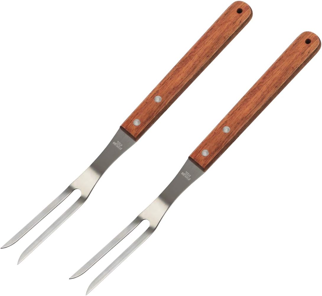Katfort BBQ Fork Stainless Steel, 13.5 Inch Meat Fork with Wooden Handle BBQ Barbecue Kitchen Tools 2 Pack : Garden & Outdoor