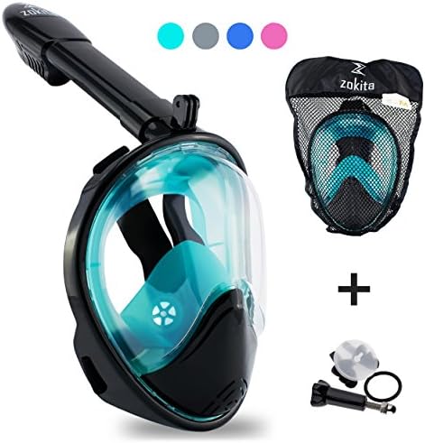 Zokita Full Face Snorkel Mask Adults & Youth Action Cam Compatible Anti Fog Panoramic One Piece Snorkeling Swimming Diving Mask