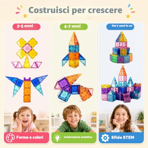 Xekel 100 Pieces Children's Magnetic Buildings with Powerful Magnets, Magnetic Tiles Educational, Buildings for Children 3+ Years, Creative Gift