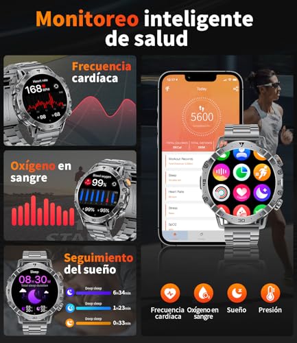 1000 mAh Men's Smart Watch, 1.7 Inch Smartwatch Men with Bluetooth Calls, Military LED Flashlight, 100+ Sports Modes, Fitness Watch, Heart Rate Monitor/Sleep Monitor, Men's Watch Android iOS