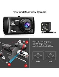 Ananteke Dash Cam, Dashboard Camera 1080P HD, Grabadora de video de conducción delantera y trasera con LCD de 4 pulgadas, monitoreo de estacionamiento, detección de movimiento, sensor G, compensación LED