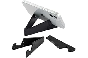 KEMOXAN 3 Pack Portable Cell Phone Stand for Desk, 【Upgraded Material】 Universal Pocket-Sized Foldable Small Mobile Phone Holder, V Smartphone Kickstand Mount Compatible with iPhone IPads Kindle Android-Black