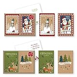 24 Count Christmas Holiday Boxed Cards Folk Kraft