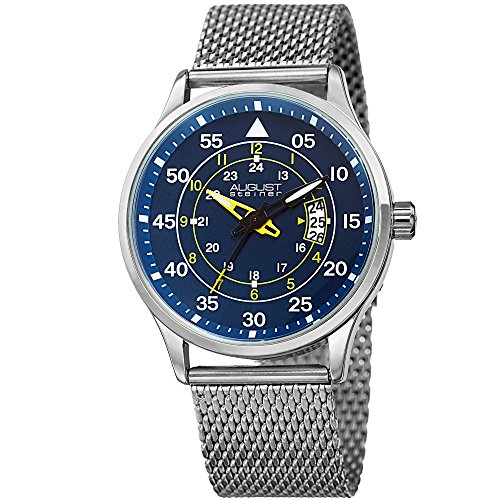 August Steiner Men's Silver-Tone Case with Yellow Accented Blue Dial and Silver-Tone Stainless Steel Mesh Bracelet Watch AS8223SSBU August Steiner Men's Silver-Tone Case with Yellow Accented Blue Dial and Silver-Tone Stainless Steel Mesh Bracelet Watch AS8223SSBU