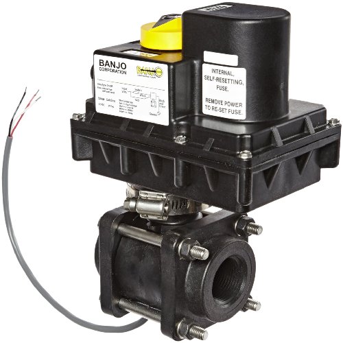 Banjo EV204FP Polypropylene Electronic Actuated Ball Valve, 12VDC, Full Port, 2" NPT Female