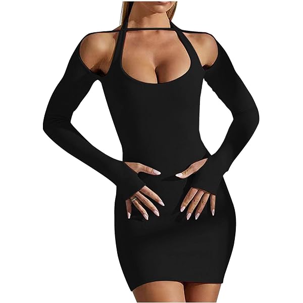 Amazon.com: Lnzymon Women Sexy Cutout Short Dress Summer Off Shoulder Long  Sleeve Hollw Out Evening Party Bodycon Mini Dresses Clubwear (C-Black,  Large) : Clothing, Shoes & Jewelry