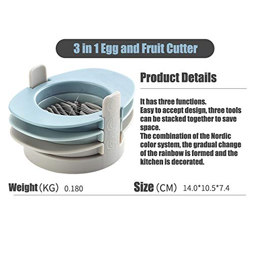 QELEG 3 IN 1 Environmental Hard Boiled Egg Fruit Cutter Slicer with Stainless Steel Cutting Wires