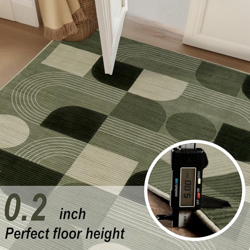 Calinline Luxury Large Area Rugs for Living Room, Modern Geometric Abstract Bedroom Rugs, 200x300cm Green Soft Short Pile Lounge Rug, Non Slip Washable Carpet for Dining, Hallway, Office Home Decor