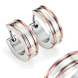 Men's Stainless Steel Two Tone Hoop Huggie Earrings with Coffee IP Edges 10mm