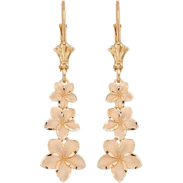 Plumeria Leverback Earrings In Gold With Diamonds - 18mm - Foto 5