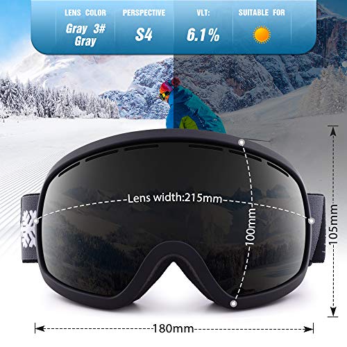 Snowledge Ski Snowboard Goggles with UV400 Protection, OTG Skiing Snowboarding Goggles of Double Spherical Lens with Anti-Fog Ski Goggles for Men, Women, Helmet Compatible Snow Goggles