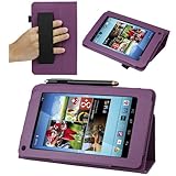 Evecase SlimBook Leather HandStrap Folio Stand Case Cover for Hisense Sero 7 LT (Lite) - 7'' Android Tablet - Purple
