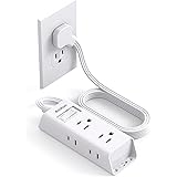 Travel Essentials - Flat Plug Power Bar, Addtam 5 ft Ultra Flat Extension Cord with 6 Outlets Extender, Multi Plug Outlet wit