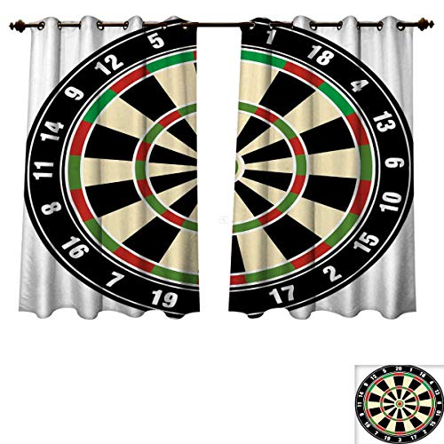 RuppertTextile Sports Bedroom Thermal Blackout Curtains Dart Board Numbers Sports Accuracy Precision Target Leisure Time Graphic Window Curtain Drape Vermilion Green Black W55 x L63 inch