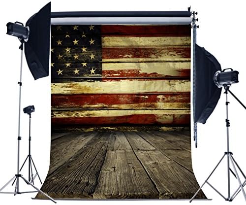 MUEEU 5X7FT Antique American Flag Photography Backdrops Wooden Floor Studio Props Custom Portrait Backgrounds