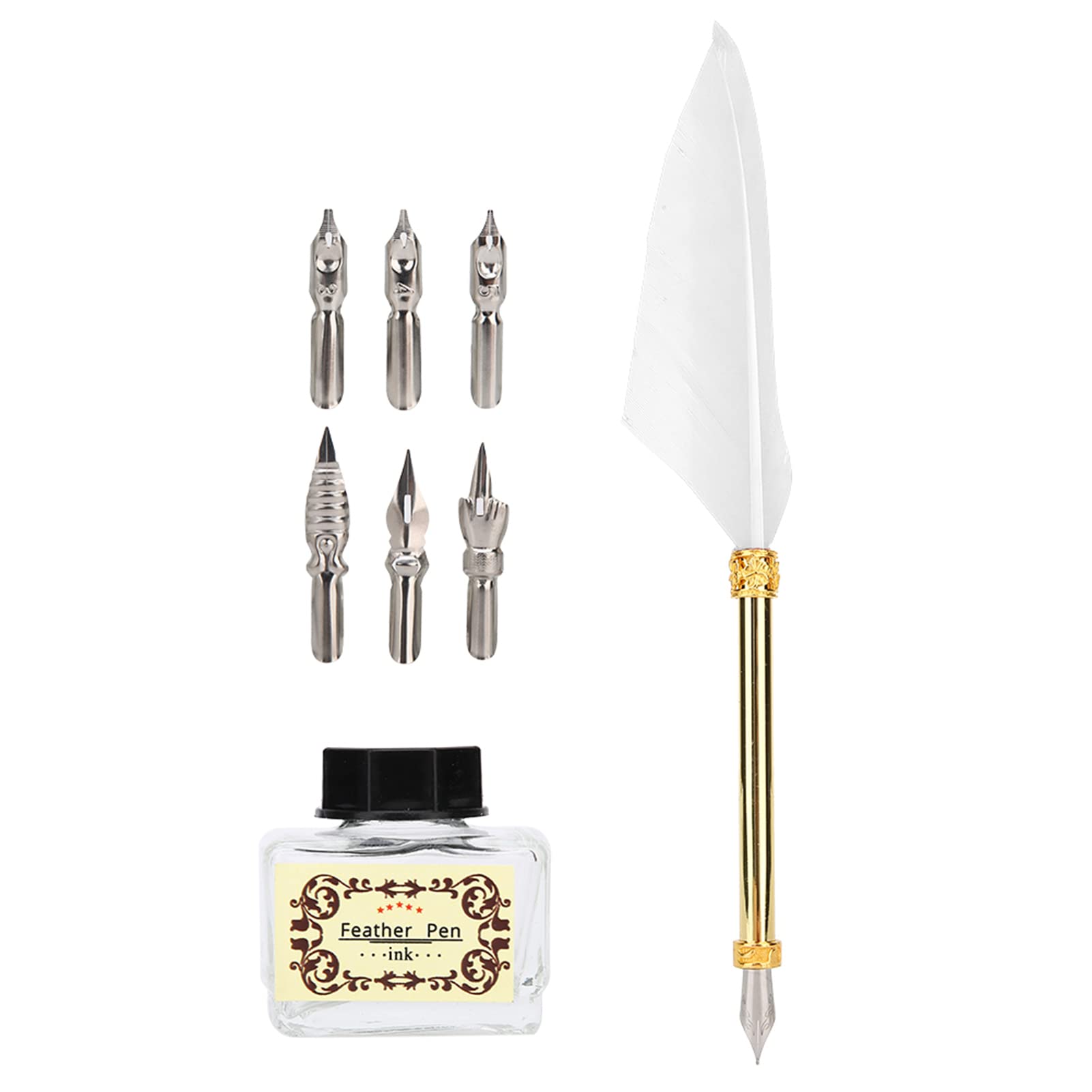 Fdit Vintage Feather Pen, Simple Metal Calligraphy Writing Quill Pen with Ink Pen Gift Box for Christmas Birthday (9.4in)