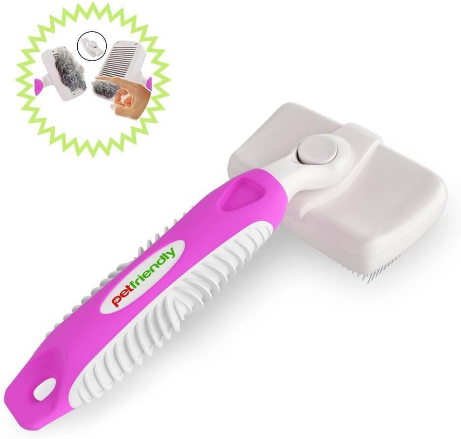 Pet Friendly Supplies Slicker Brush for Dogs and Cats, Self Cleaning Grooming Deshedding Tool, Removes Matts, Tangles, and Loose Undercoat, Best for Small and Large Pets with Short Hair Coat - Pink