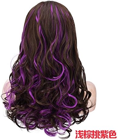 WIAGHUAS Wig Heat Resistant Female / Long / Curly Hair / Big Wave / Hair Hoop / Half Headgear / Headband / Double Braid / Wig Heat Resistant Sets / Convenient / Natural / Realistic,Light brown purple
