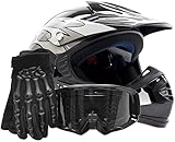 Youth Offroad Gear Combo Helmet Gloves Goggles DOT Motocross ATV Dirt Bike Motorcycle Silver Black - XL
