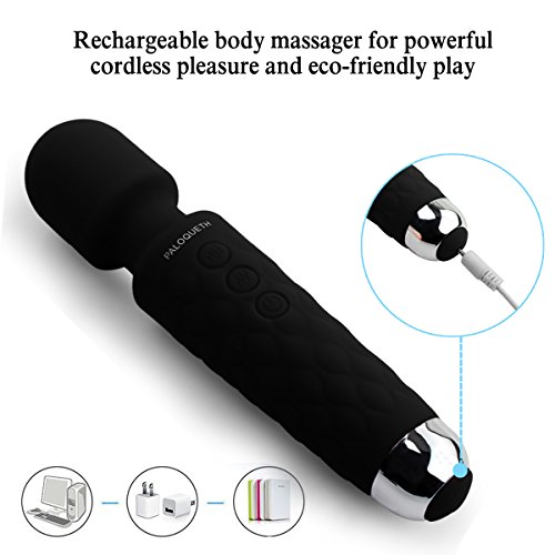 Cordless Wand Massager for Back Neck Shoulder Deep Tissue Massage, PALOQUETH Handheld Rechargeable Body Massager, 20 Speed Vibrations