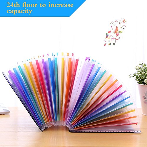 Expanding Files Folder 24 Pockets ,CNASA Large Capacity Expandable Business File Folder Portable Accordion A4 Document Expander Bag Colourful Tabs Wallet Briefcase Office Classroom Use, Self Standing
