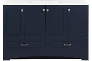 Spring Mill Cabinets Emlyn 48 Inch Bathroom Vanity with White Single Sink Top, 3 Cabinets, 2 Shelves, 2 Drawers, 48.5" W x 18.75" D x 32.89" H, Deep Blue