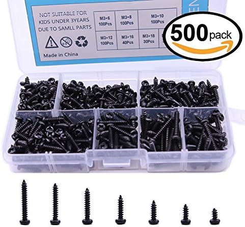 GORCHEN M3 Phillips Pan Head Screws Self Tapping Drilling Screws Assortment Kit with Storage Case Box Carbon Steel 500pcs