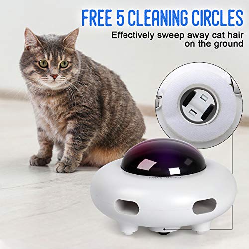 LONGYI Cat Toy Interactive,UFO Cat Toy with LED Light Can Automatic Moving UFO Cat Toy with Feather Fun Toy for Cat Exercise with 3 Colors Teaser Cat Toy