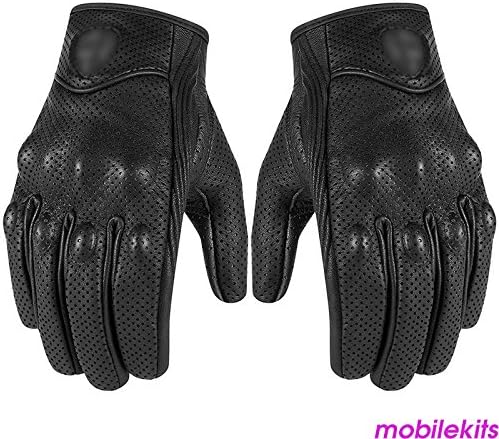 Mens Perforated Pursuit Street Stealth Leather Motorcycle Gloves Black M/L/XL