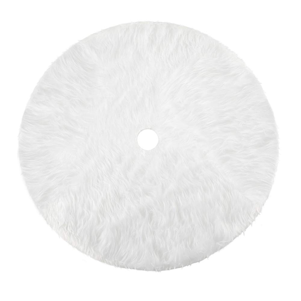 Photo 1 of Konsait Plush Christmas Tree Skirt - Round Snow White Xmas Tree Mat Base Cover for Holiday Home Decorations,31Inch/78CM