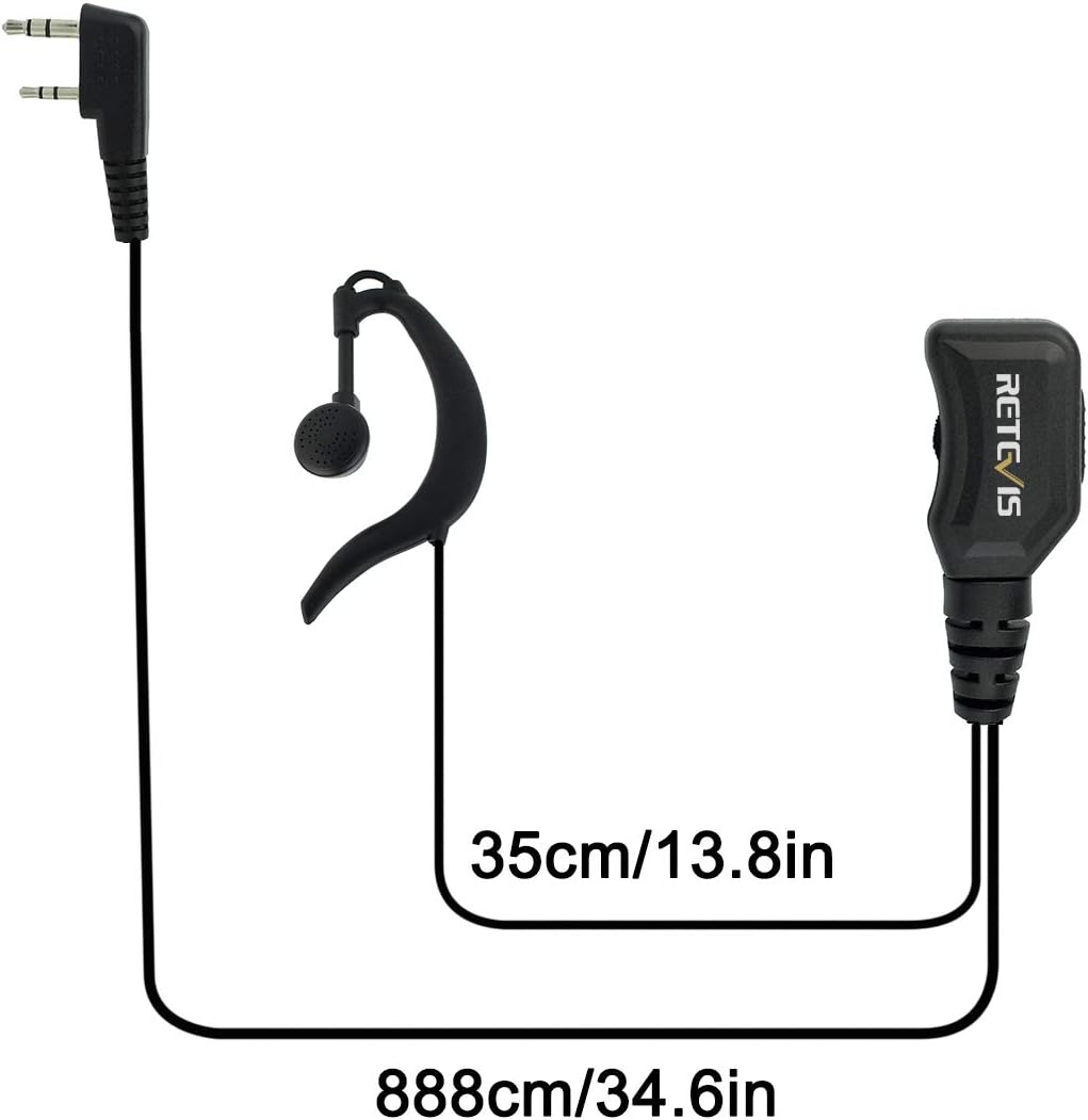 Retevis Walike Talkie Earpiece with Mic G Shape 2 Pin Adjustable Volume Headset for Retevis H-777 RT22 RT21 Baofeng UV-5R 888S 2 Way Radio (10 Pack)