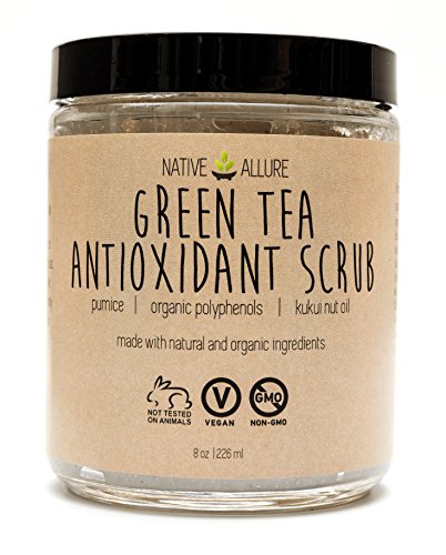 Vegan Green Tea Antioxidant Body Scrub by Native Allure with Organic Polyphenols and Kukui Nut Oil - Reduces Cellulite & Acne - Rejuvenates Skin - Unclogs Pores and Moisturizes Natural Ingredients