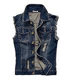 Zicac Men's Top Design Denim Vest Waistcoat with Broken Holes