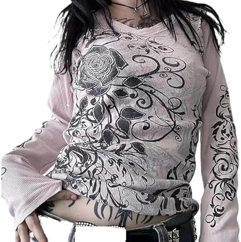 Women Y2K Fairy Grunge T Shirts Ribbed Knit Punk Gothic Slim Fit