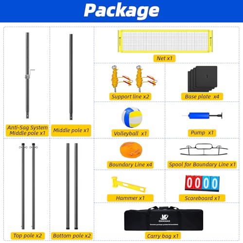 OKKMAX Red de Voleibol Profesional Exterior con Postes Ajustables diseño antienredos portátil Incluye Marcador línea de límite Bolsa de Transporte para jardín Playa