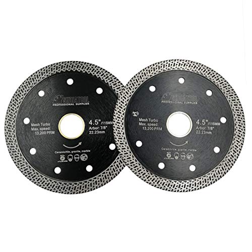 SHDIATOOL 4 1/2 Inch Mesh Turbo Diamond Saw Blade 2PCS Cutting Porcelain Tile Granite Marble Brick