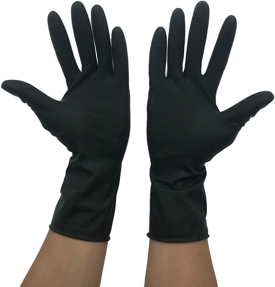 Hair Dye Gloves With Hair Dye Brush and Bowl Set Black Reusable Rubber Gloves for Hair Salon: Kitchen & Dining