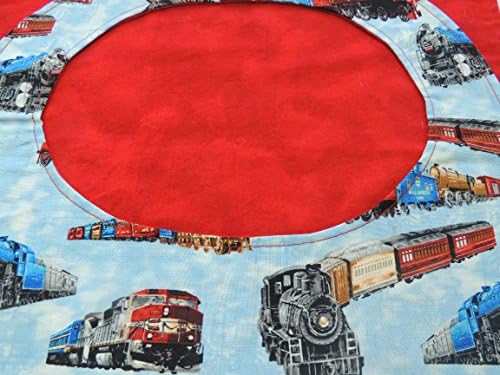 Adult Bibs Trains &amp; Locomotives on Red Flannel Backing